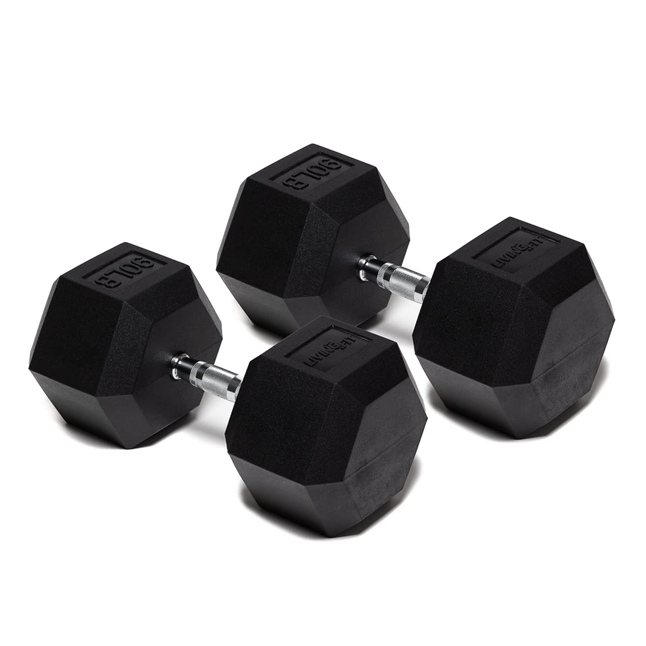 Living.Fit Rubber Encased Hex Dumbbell Set (5LB-100LB) - Premium Hand Weights for Strength Training, Home Gym & CrossFit Workouts