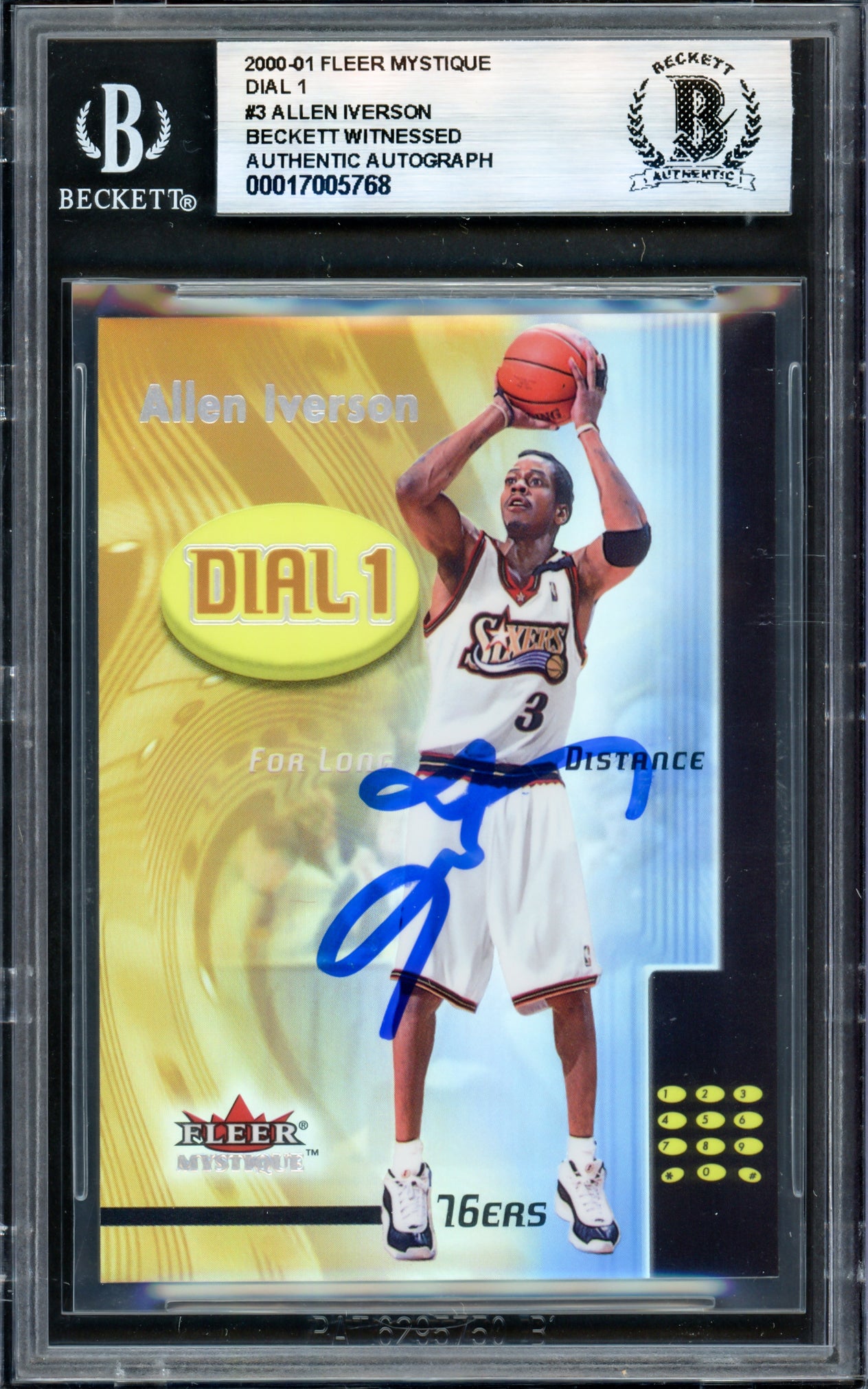 Allen Iverson Autographed 2000-01 Fleer Mystique Dial 1 Card #3 Philadelphia 76ers NBA Memorabilia - Beckett BAS Certified #17005768 - Perfect for Sports Collectors and 76ers Fans Display