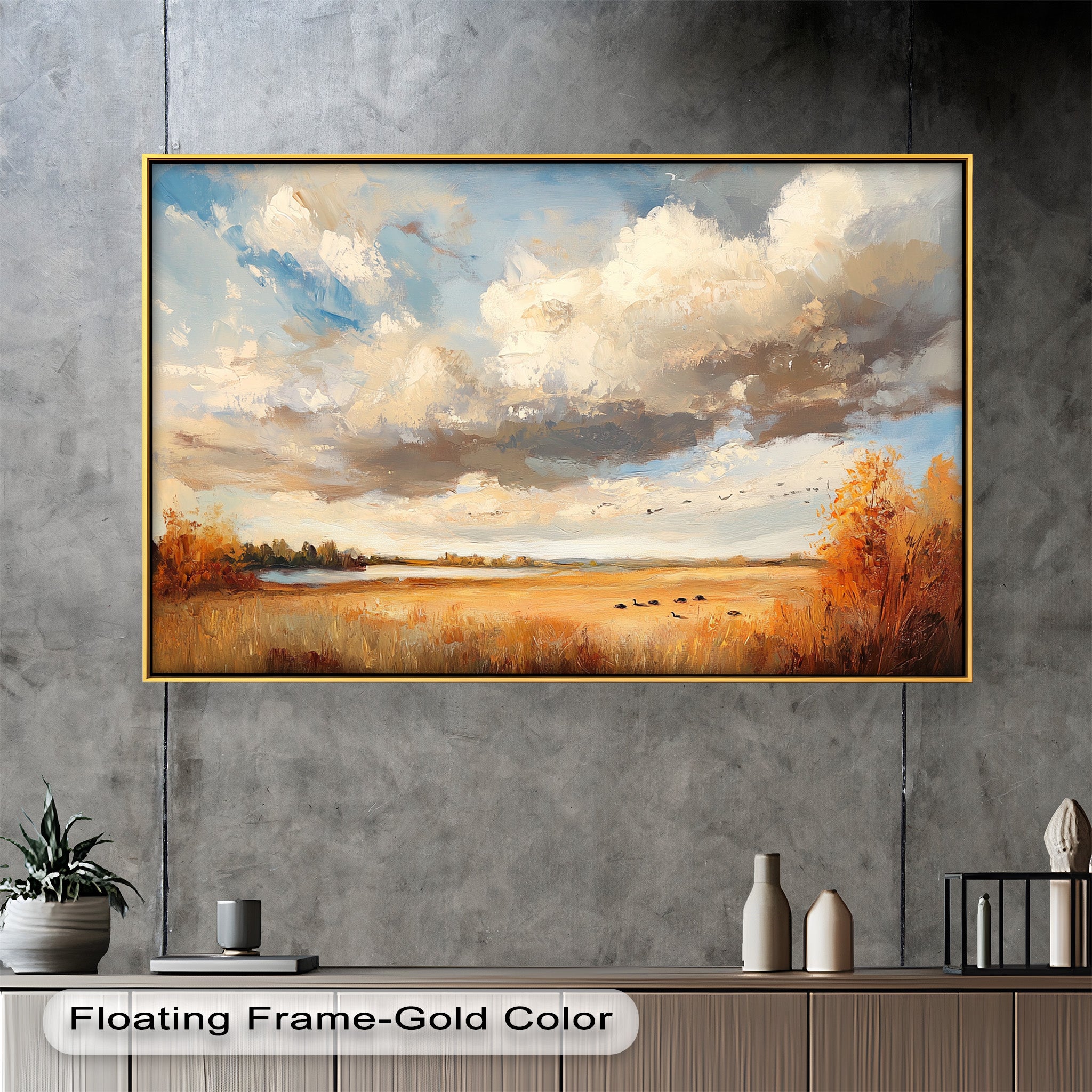 Autumn Meadow Wall Art - Handmade Impressionist Landscape Oil Painting for Living Room, Bedroom & Office Decor