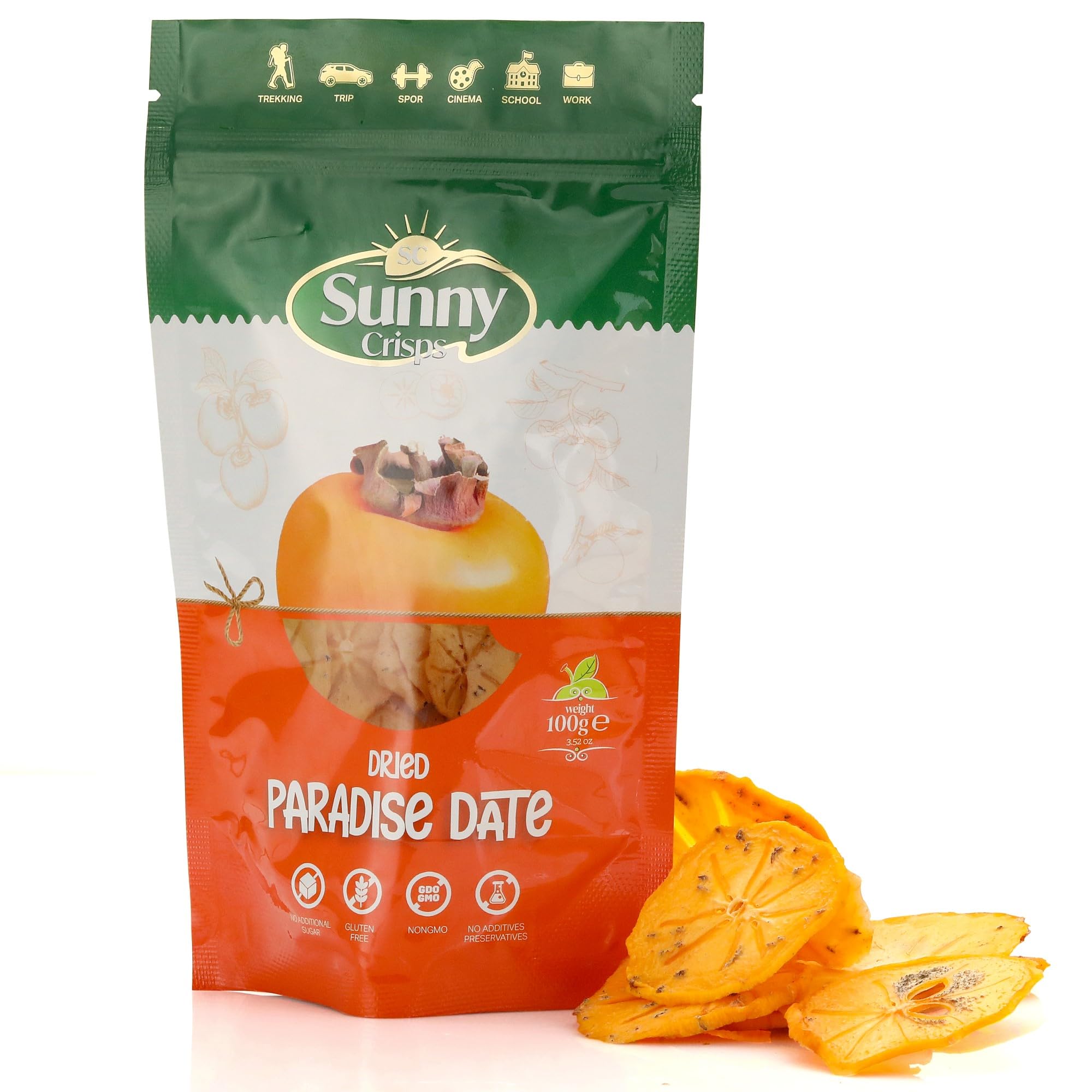 Organic Dried Persimmons 3.52 Oz - No Sugar Added, Gluten Free, Dehydrated Turkish Trabzon Persimmon Snacks - Chewy Dried Fruit for Healthy Snacking, Kids Lunch Box & On-the-Go Energy Boost - Perfect for Hiking, Office Snacks & Toddler Treats in Resealable Zip Bag