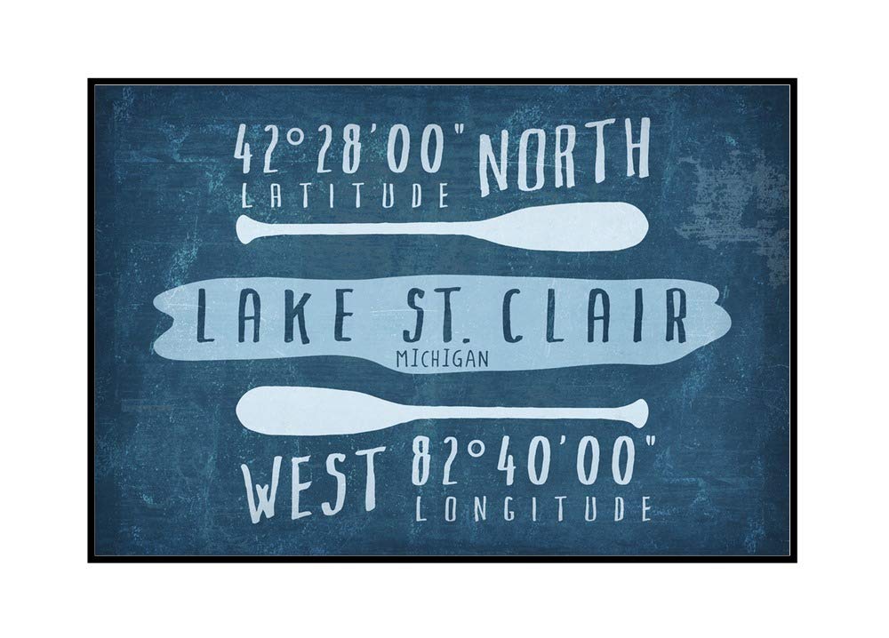 Lake St. Clair Michigan Wall Art - 36x24 Framed Canvas Print with Latitude & Longitude Coordinates - Perfect for Home, Office, or Lake House Decor