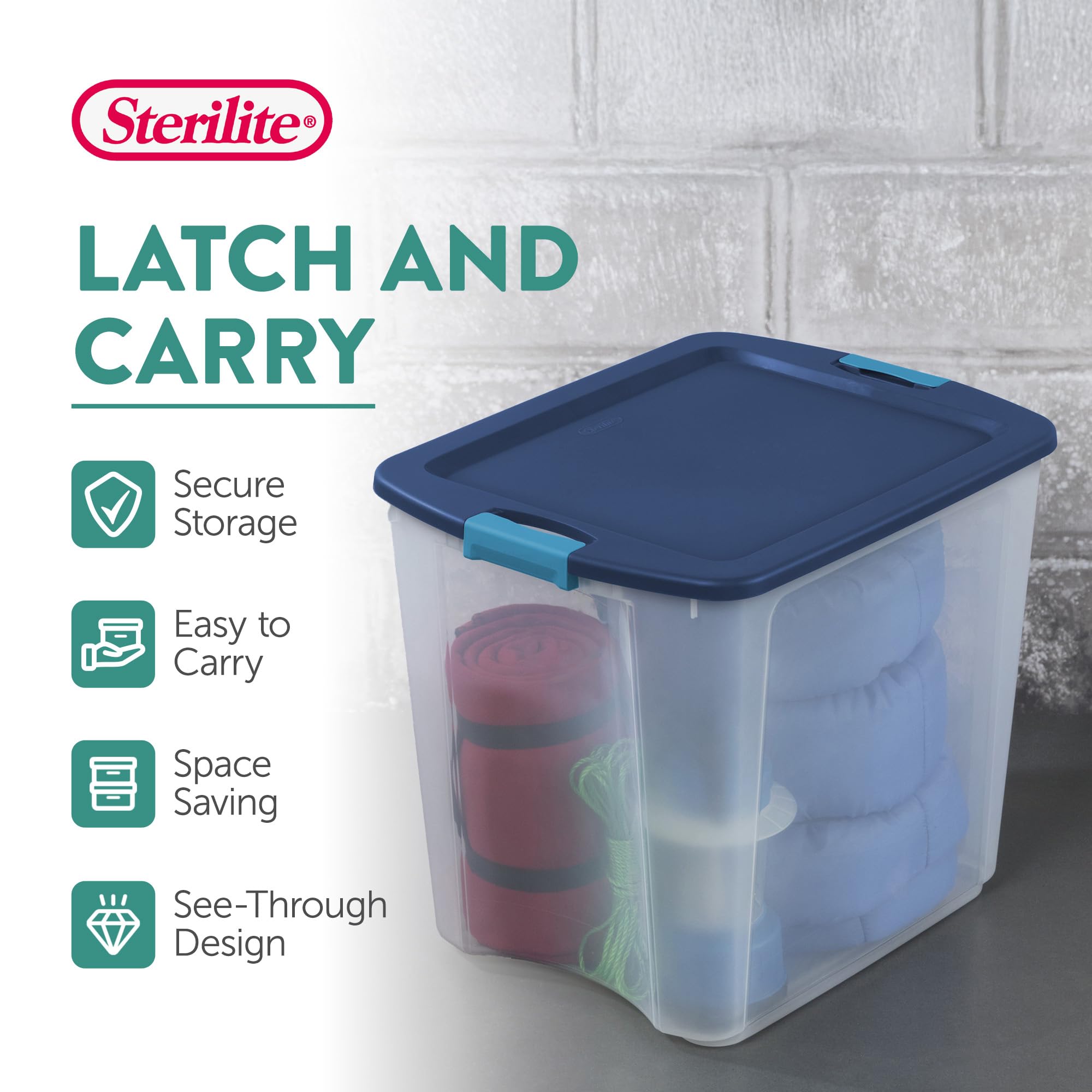Sterilite 4-Pack 27 Gallon Clear Plastic Storage Bins with Secure Latching Lids & Ergonomic Handles for Home Organization, Moving & Garage Storage