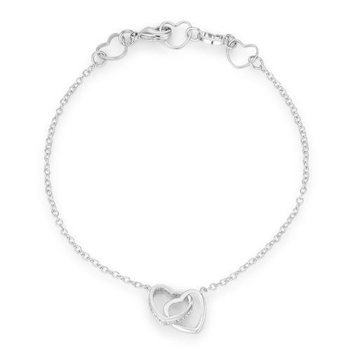 12 Ct Rhodium Interlocked Hearts Bracelet with Cubic Zirconia Accents - Elegant Gift for Valentine's Day, Anniversary & Romantic Occasions