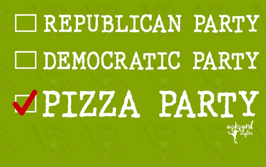 Awkwardstyles Women's Political Humor T-Shirt - Funny Republican vs Democratic Pizza Party Graphic Tee in White | Great for Election Season, Political Events & Casual Wear