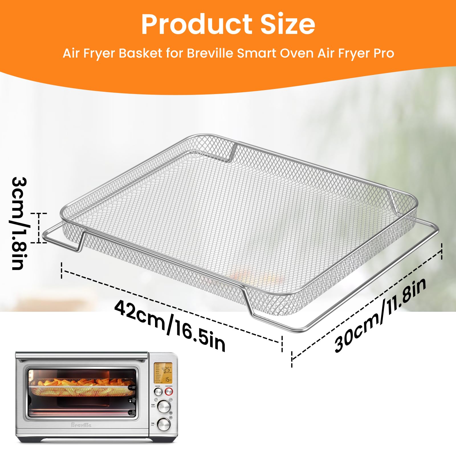 Breville Smart Oven Air 3 Mesh Basket Replacement - 3 Pack Stainless Steel Cooking Accessories | Dishwasher & Oven Safe | Perfect for Baking, Roasting & Air Frying