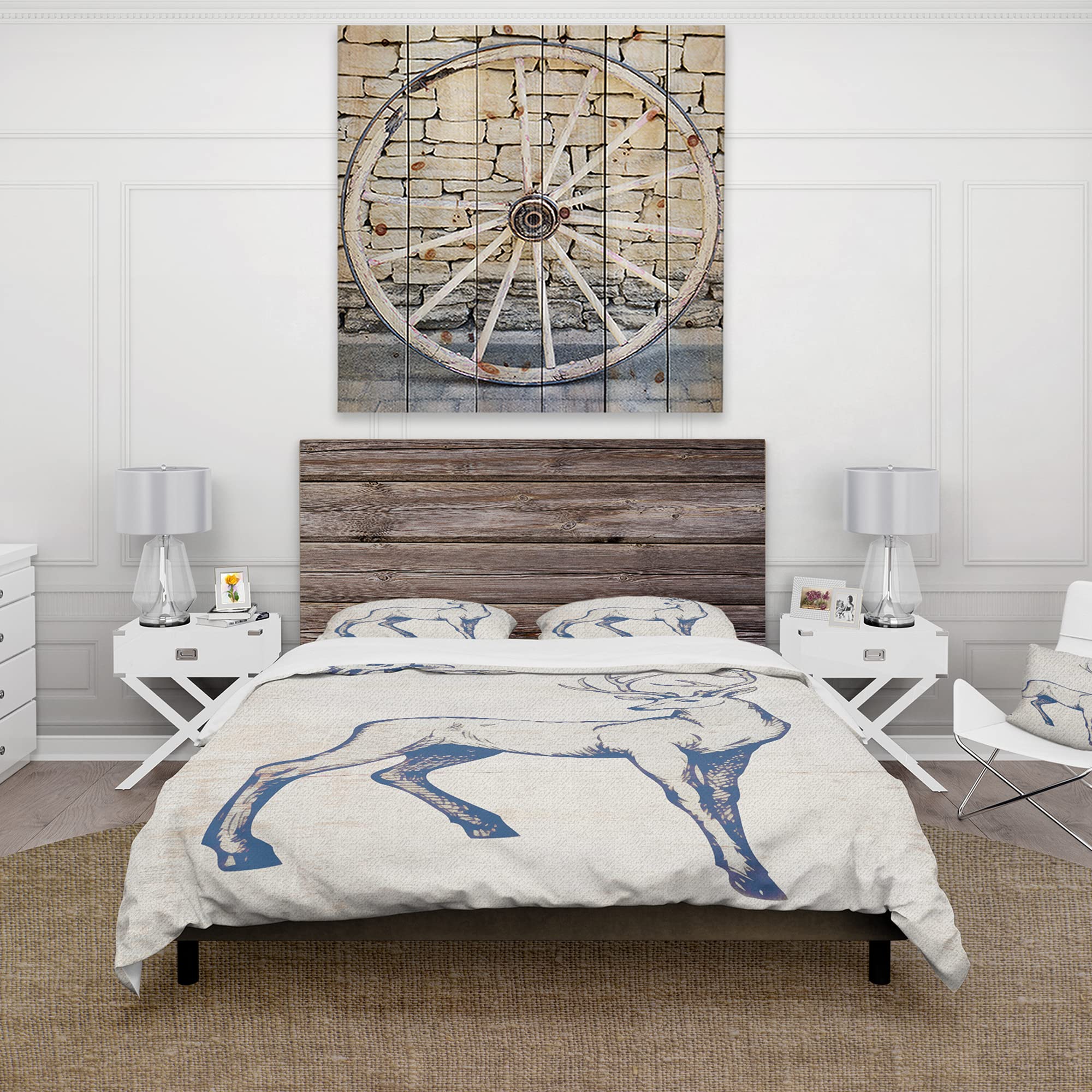 DesignQ Deer Wild and Beautiful Farmhouse Duvet Cover Set - Blue Twin Size 3-Piece Bedding Set | All Season Comfort for Cozy Farmhouse Bedrooms & Guest Rooms