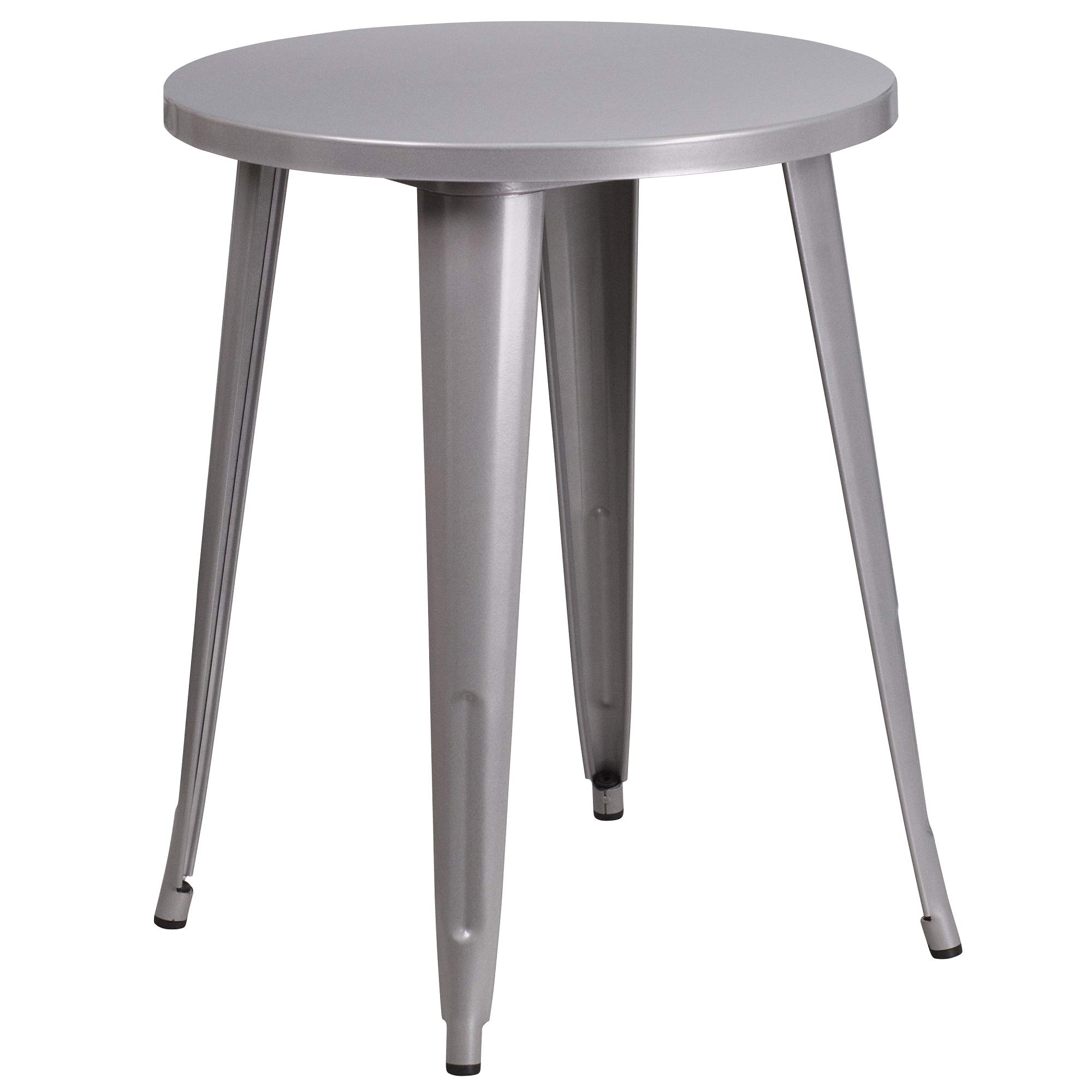 F&F Furniture Group 29 Inch Silver Round Modern Outdoor Patio Dining Table - Perfect for Backyard, Garden, Poolside & Balcony Dining