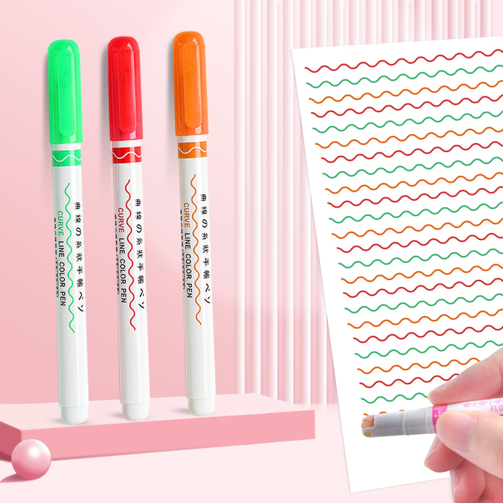 Vibrant Colored Pens Set - 3 Pack Curved Marker Highlighters for Note Taking, Journaling, Drawing & DIY Projects | Perfect for Students, Artists & Office Use