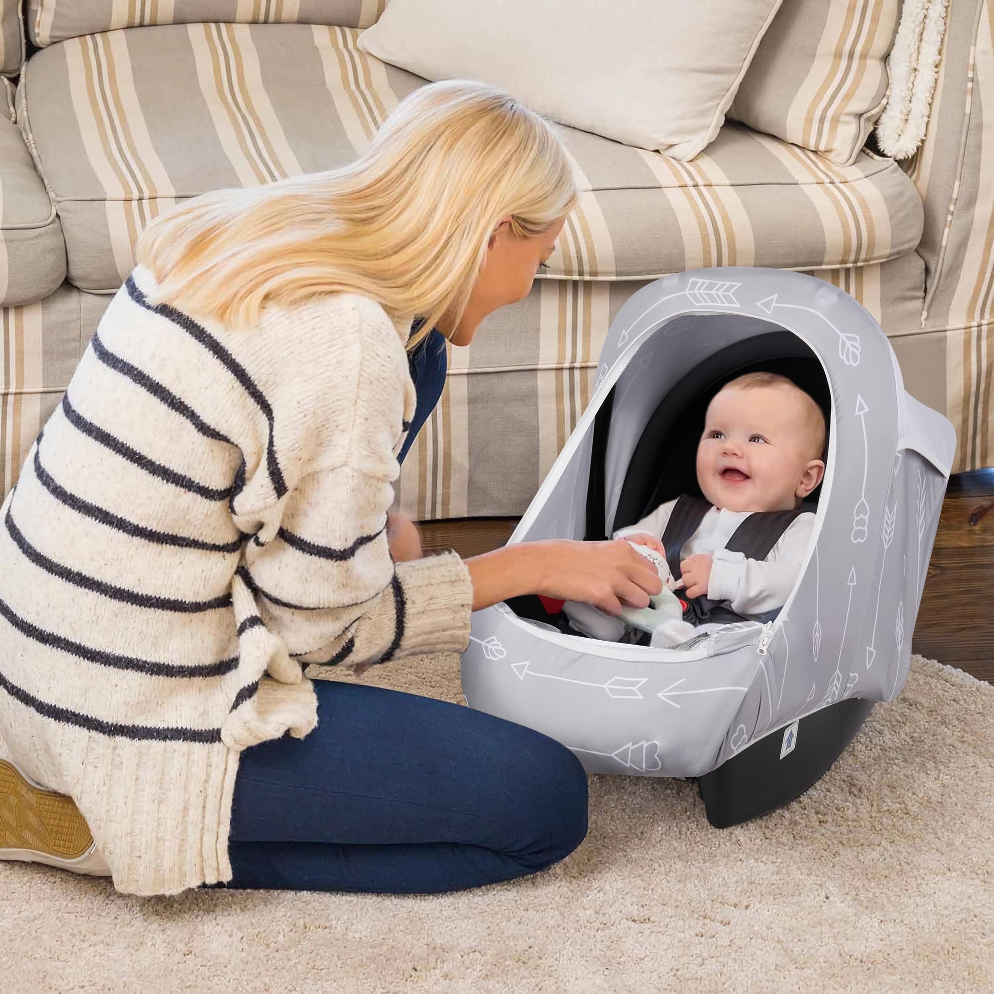 Metplus 2-in-1 Baby Car Seat Cover & Canopy with UPF Sun Shade - Universal Infant Carrier Cover for Boys & Girls - Privacy Protection & Safety for Strollers, Shopping Carts & Travel - Machine Washable & Stylish Design
