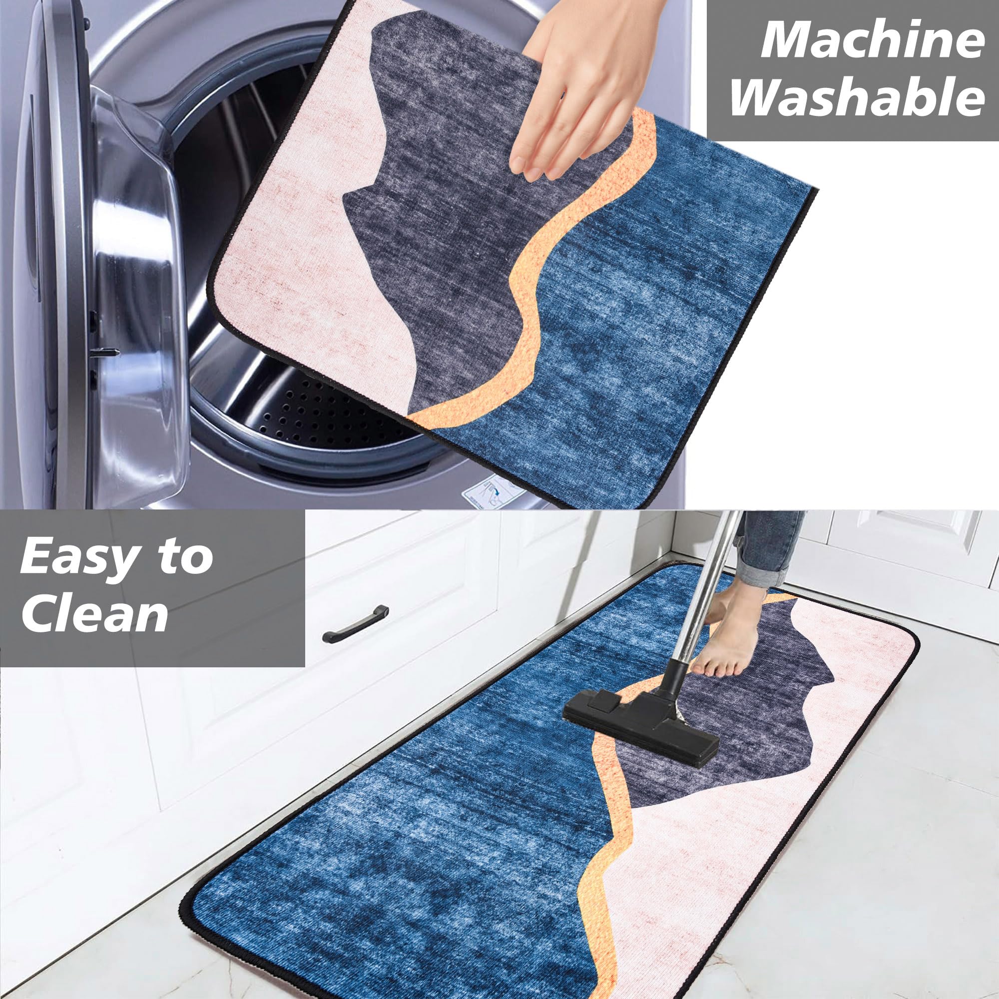 Kuber Industries 2-Pack Anti-Slip Absorbent Kitchen Mat Set | Non-Slip Kitchen Rug & Door Mat | Non-Woven Floor Mat for Kitchen, Living Room, Entryway | Blue & Gray | Perfect for Spill Protection & Home Decor