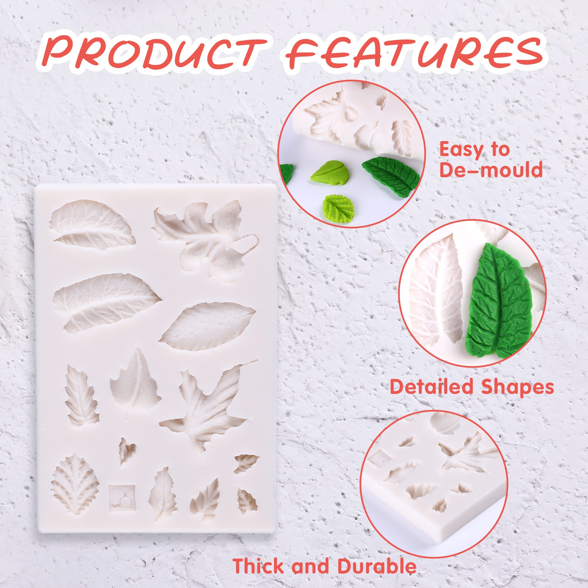 14-Cavity Puocaon Leaves Silicone Molds for Polymer Clay Jewelry Making - 0.5~1.3 Inch Leaf Shapes (Perfect for DIY Earrings, Pendants & Botanical-Themed Crafts)