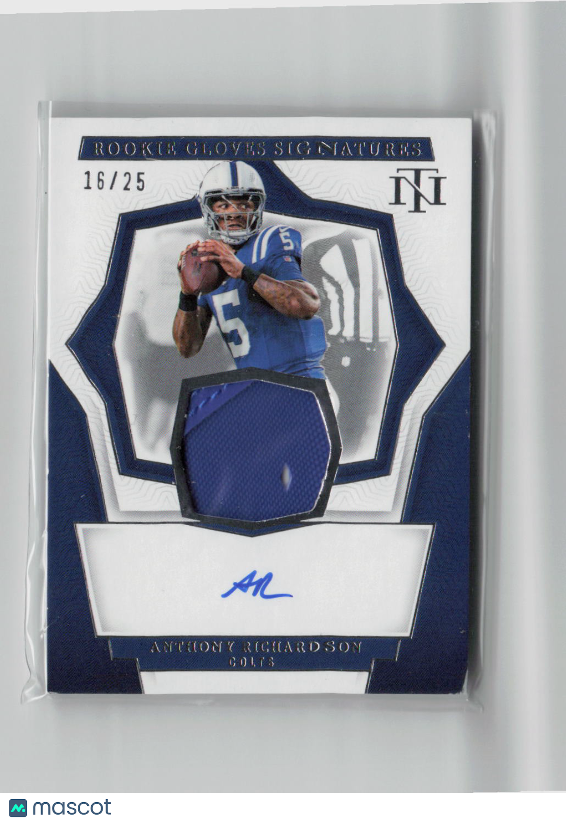2023 Panini National Treasures Anthony Richardson Rookie Patch Autograph Card #16/25 RGS ARI - NFL Collectible for Sports Memorabilia Fans & Card Investors | Perfect for Display, Trading, and Gifting