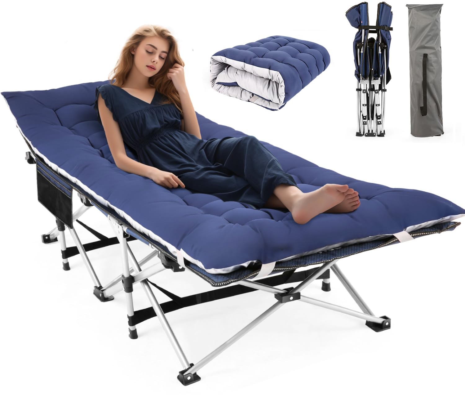 Homdox Portable Folding Camping Cot - Adjustable Reclining Chaise Lounge with Pillow for Adults - Outdoor Sleeping Cot & Lounge Chair for Camping, Beach, Pool, Patio - Perfect for Relaxing, Sunbathing & Outdoor Adventures