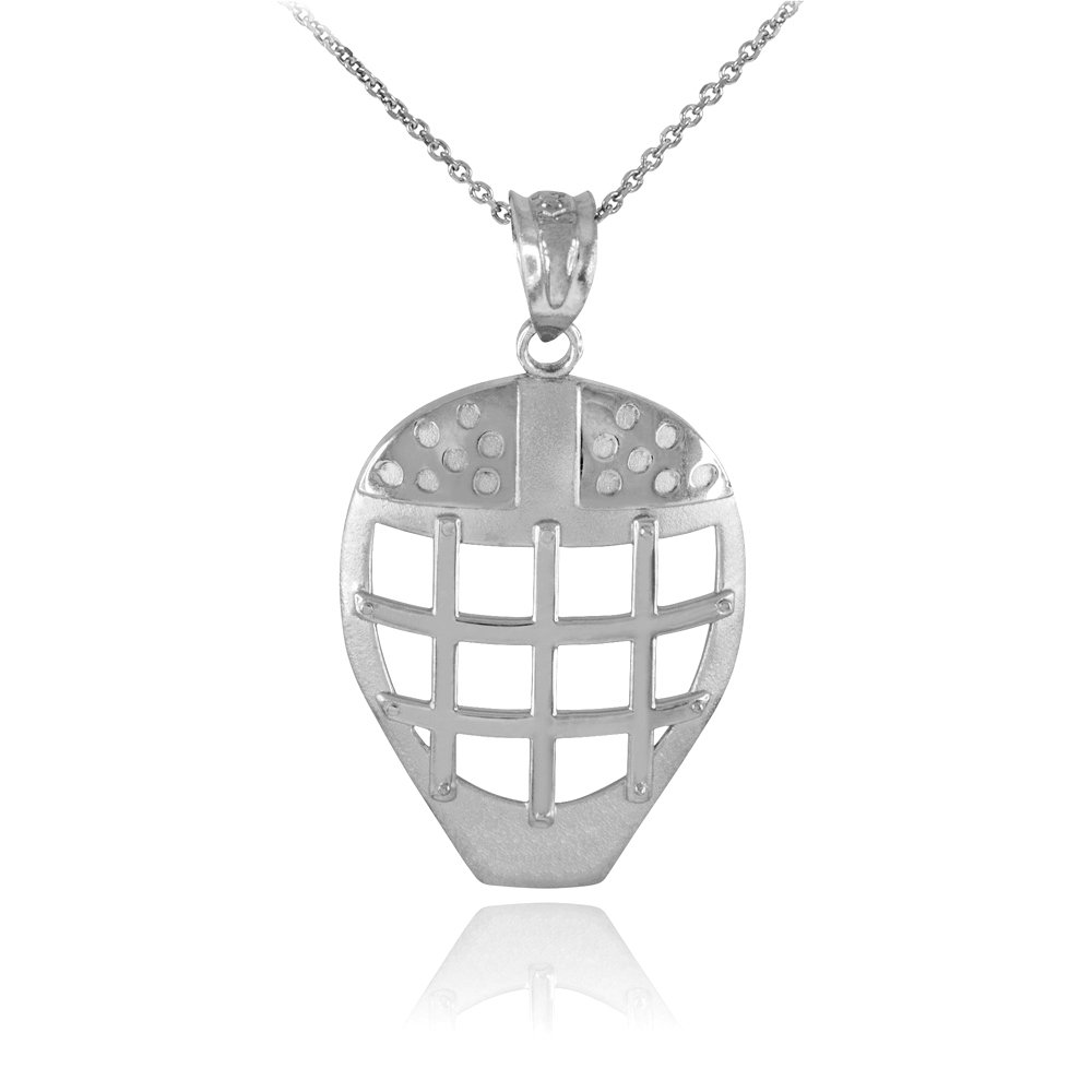 14K White Gold Hockey Goalie Mask Pendant Necklace for Men - Sports Jewelry Gift for Hockey Players & Fans - Perfect for Games, Gifts & Fan Gear
