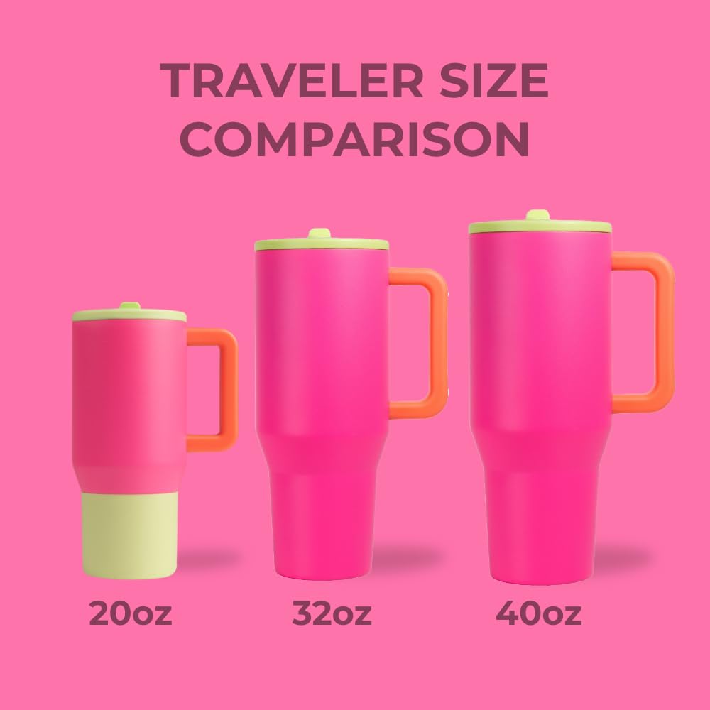 HydroJug Traveler - 40oz Insulated Stainless Steel Water Bottle with Handle & Flip Straw - Leak Proof, Fits in Cup Holder - Reusable Tumbler with Rubber Base - Perfect Gift for Women & Men (Orchid) - Ideal for Gym, Hiking, Office & Travel Hydration