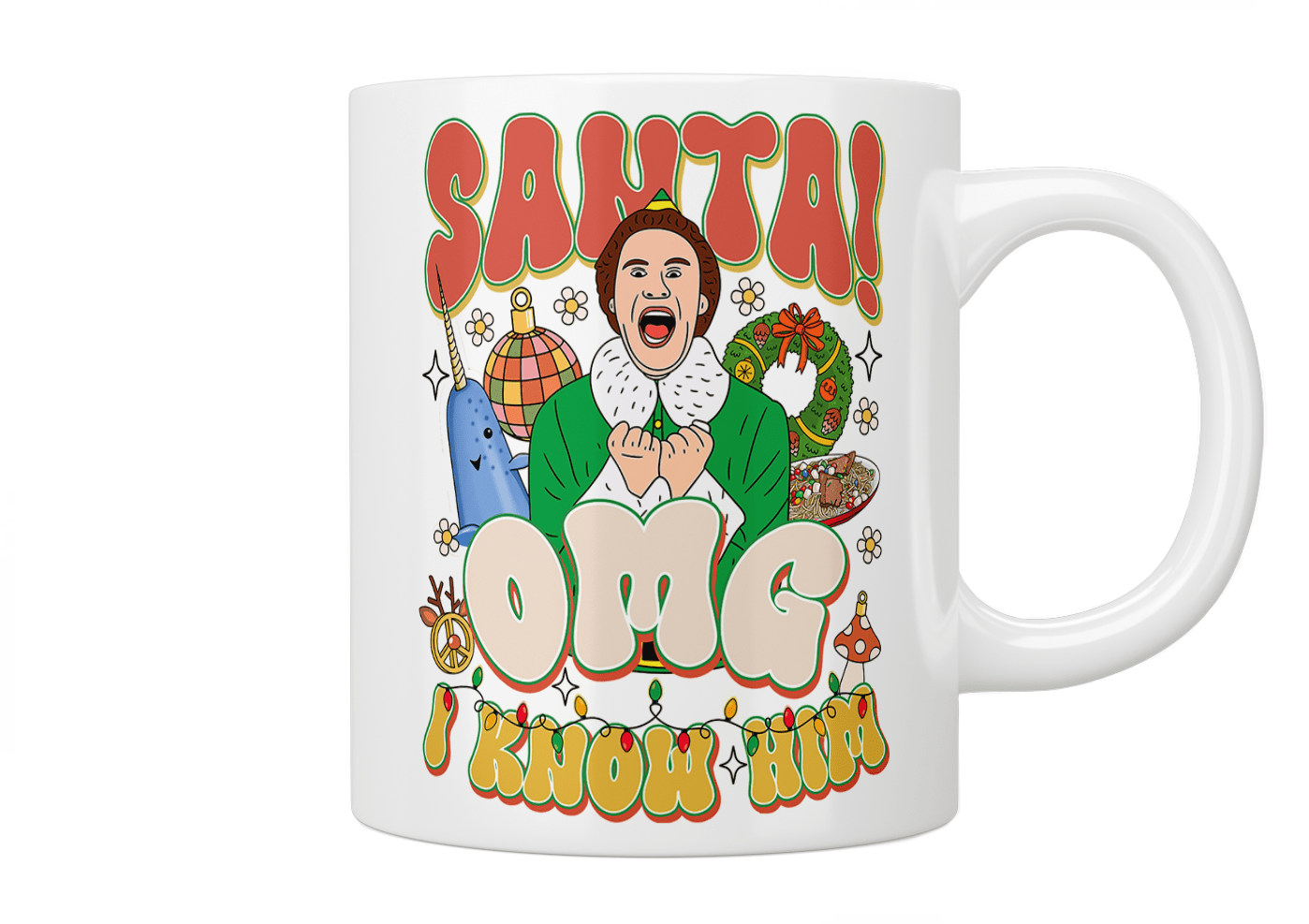Elf Movie Santa OMG I Know Him Coffee Mug - Perfect for Christmas Gifts, Holiday Parties & Elf Fans