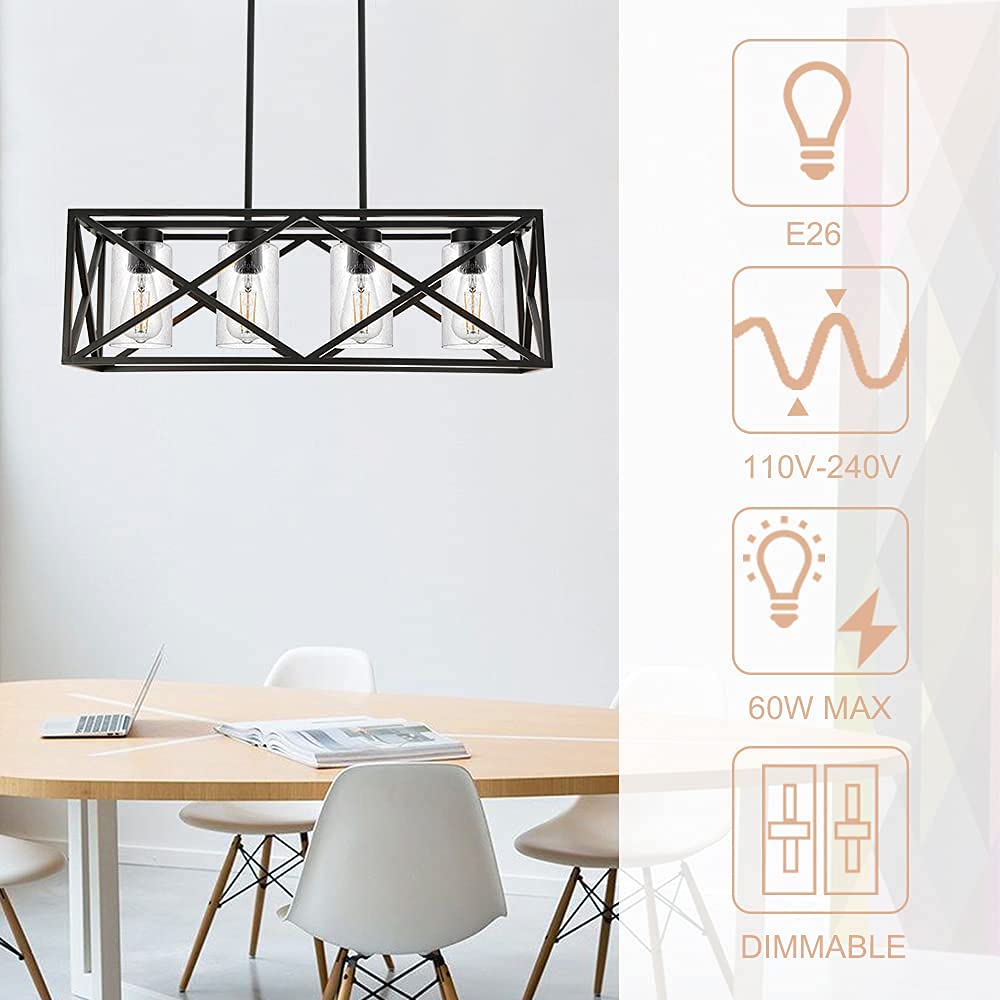 4-Lights Black Farmhouse Rectangle Chandelier - 30.4