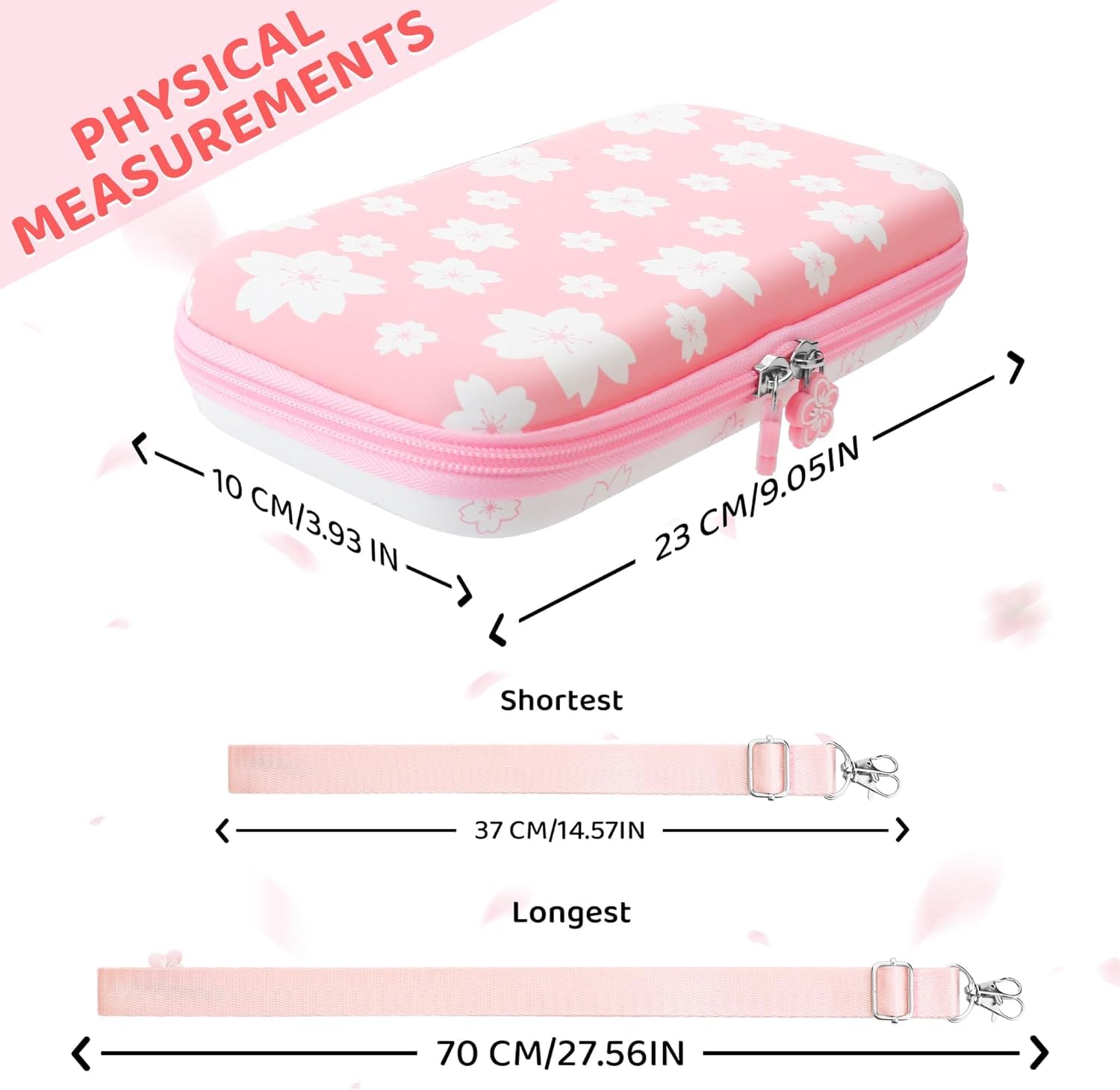 RHOTALL Carrying Case for Nintendo Switch Lite - Protective Hard Shell, Screen Protector, Adjustable Shoulder Strap & 2 Thumb Grips (Rose/White) - Perfect for Travel, Gaming On-The-Go & Storage Protection
