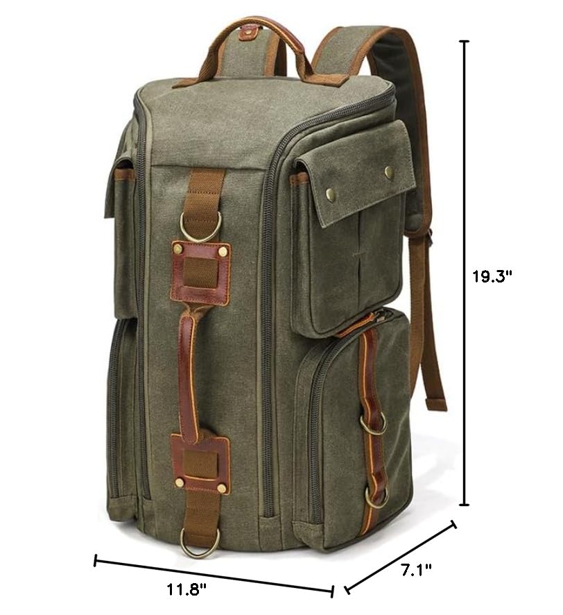 Peacechaos Heavy-Duty Waxed Canvas Backpack for Men - 17 Inch Laptop Rucksack with Genuine Leather - Multi-Pocket Travel Bag for Work, Hiking & Camping - Perfect for Office Commute, Outdoor Adventures & Travel