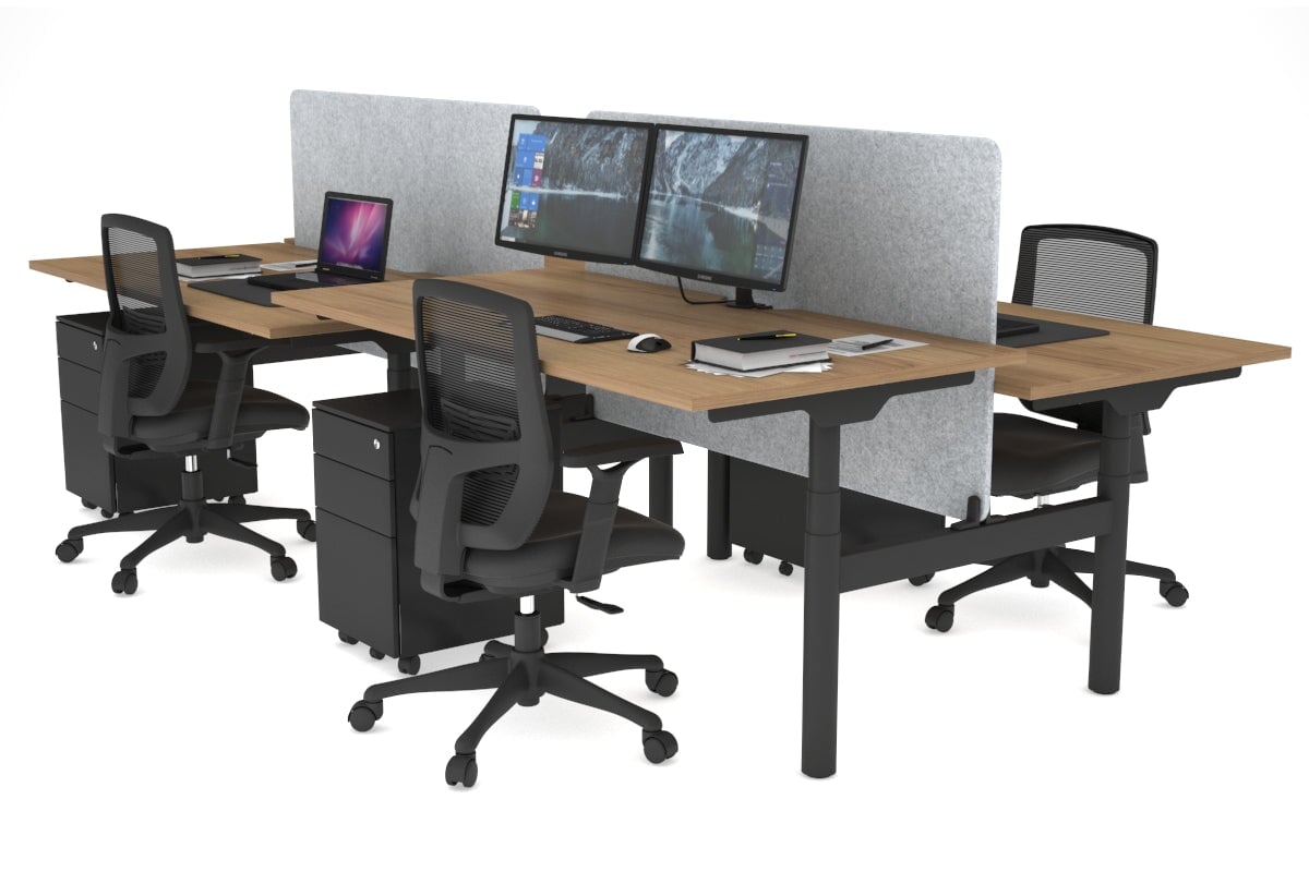 Flexi Premium Height Adjustable 4-Person H-Shaped Office Workbench - 1800L x 800W Black Frame with Cable Management | Ergonomic Standing Desk for Collaborative Workspaces & Home Offices