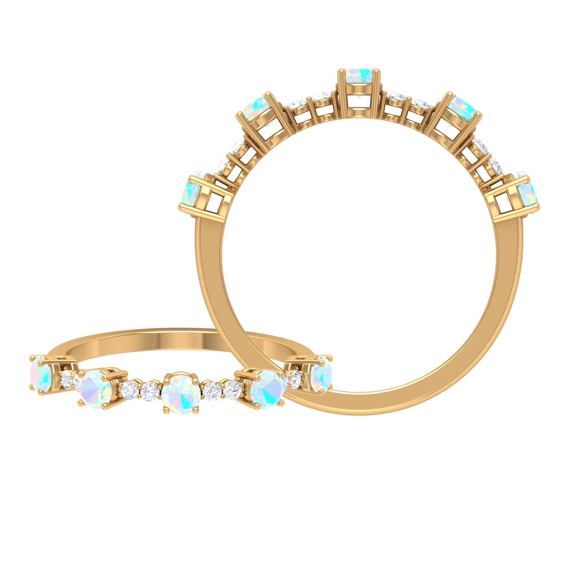 0.75 CT Ethiopian Opal & Diamond Half Eternity Ring for Women - 14K Solid Gold Wedding Band, Anniversary Gift, Stackable Ring for Everyday Wear