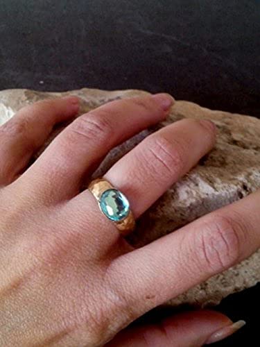 Rainbow Topaz Ring - 14K Gold Hammered Band, Mystic Gemstone Jewelry for Women, Unique Wedding Gift & Anniversary Present | Perfect for Bridal, Boho Style & Everyday Wear