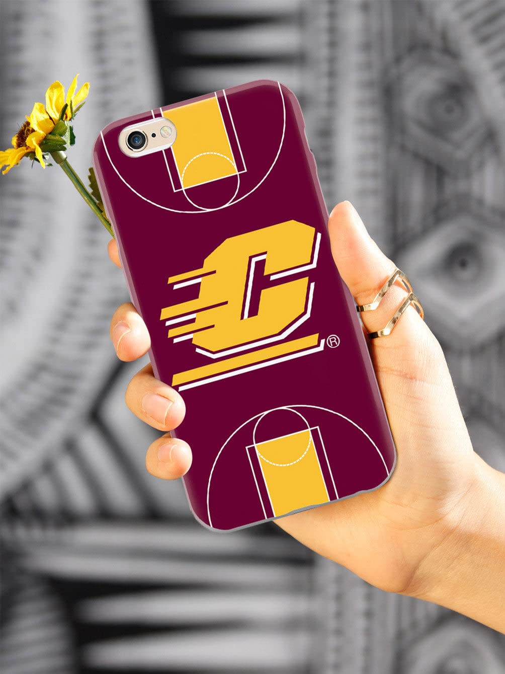 3D Textured iPhone 15 Pro Max Case - Shockproof Rubber Bumper Cover with Central Michigan Chippewas Basketball Court Design - Protective Phone Case for Apple iPhone 15 Pro Max - Perfect for Sports Fans, Students and Alumni