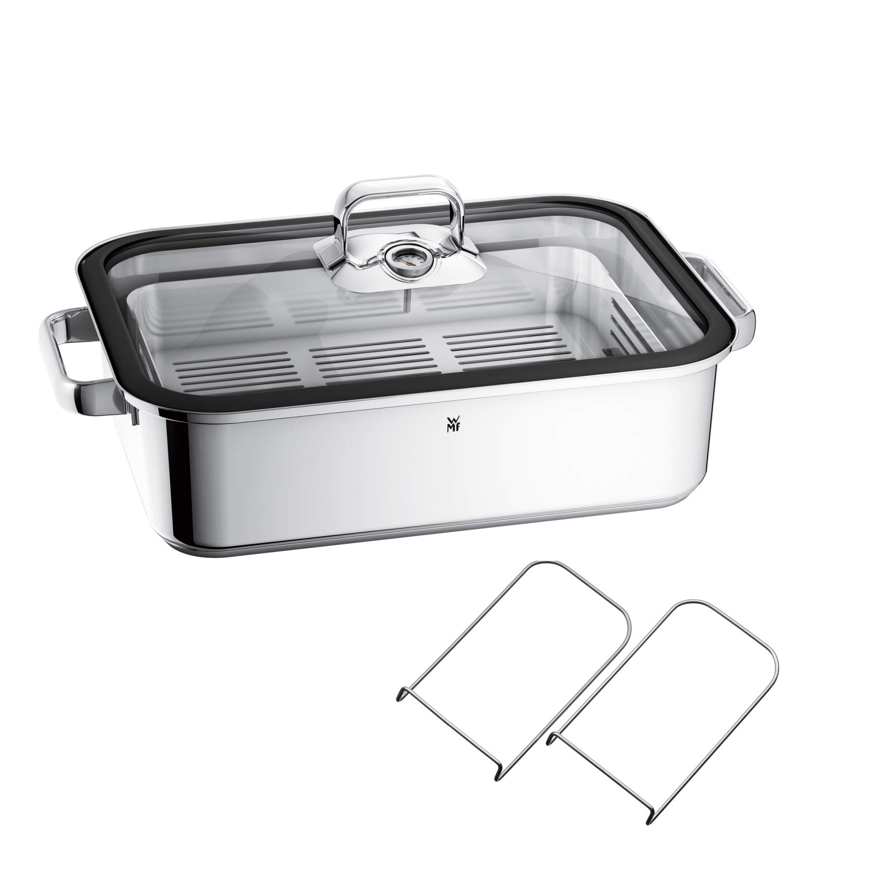 WMF Vitalis Compact 6.5L Stainless Steel Steamer with Silicone Edge, Built-in Thermometer & Aroma Steaming Rack - Perfect for Healthy Cooking, Vegetables, Dumplings & Seafood - Silver Cromargan Design
