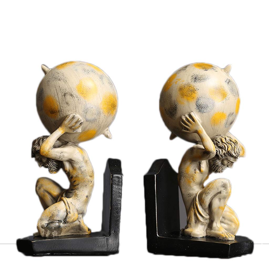 European Hercules Decorative Bookend Set - Heavy Duty Office Bookends for Large Books, Modern Bookshelf Organizer (Natural Wood) - Perfect for Home Library, Office Desk & Study Room Decor