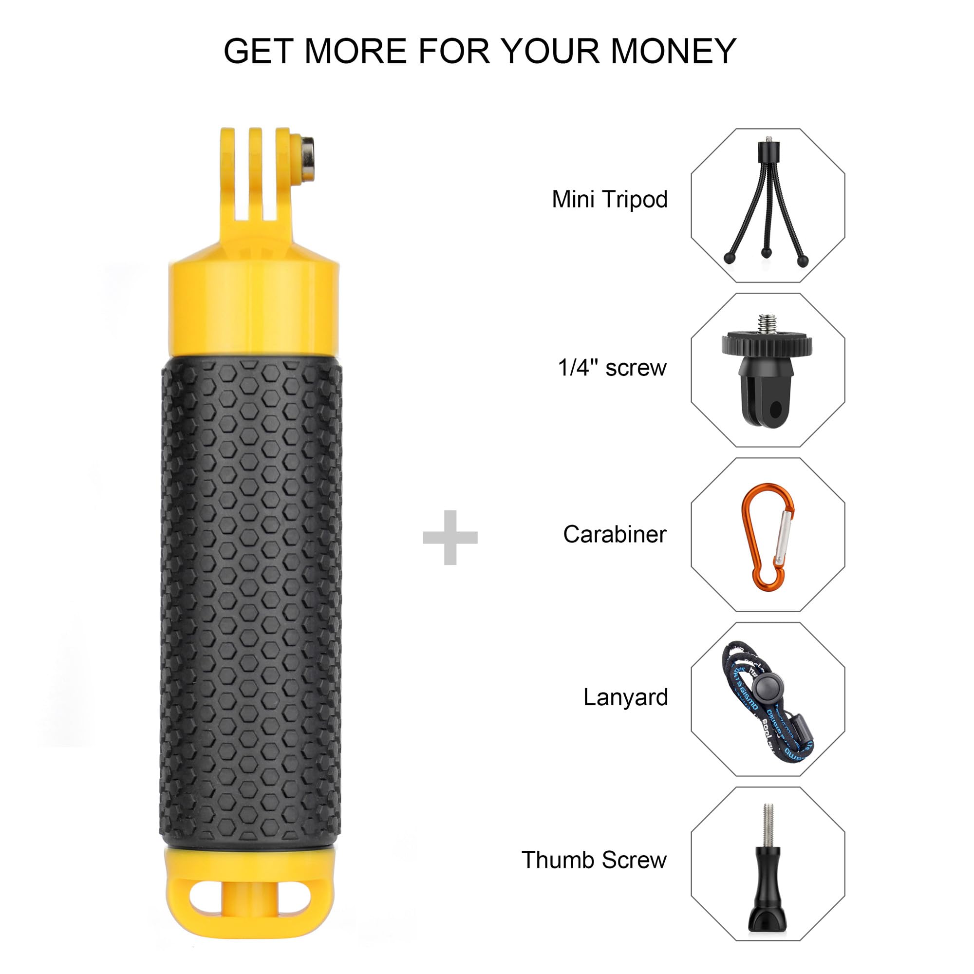 GoPro Floating Hand Grip with Detachable Tripod Stand - Underwater Handle Mount for Hero 13/12/11/10/9/8/7/6/5/4, Max, Mini & DJI Action Cameras - Perfect for Diving, Snorkeling, Swimming & Water Sports Accessories