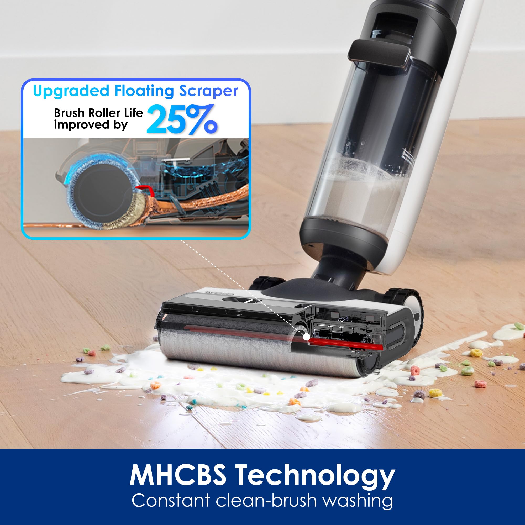 Tineco Floor ONE Switch S7 Cordless Wet Dry Vacuum Cleaner - Smart Multi-Function Floor Washer with Self-Cleaning, 65Min Runtime & ZeroTangle Brush for Whole-House Cleaning - Perfect for Hardwood Floors, Tile & Pet Hair Removal
