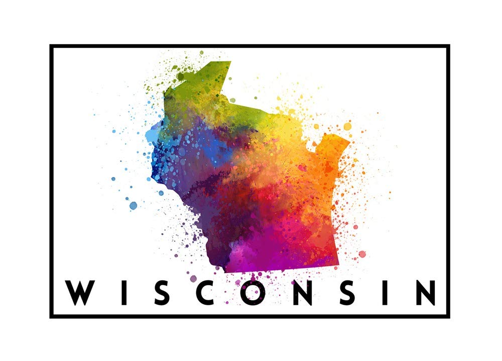 Wisconsin State Abstract Watercolor Painting - 36x24 Inch Framed Gallery Wrapped Canvas Wall Art - Perfect for Home Decor, Office & Living Room