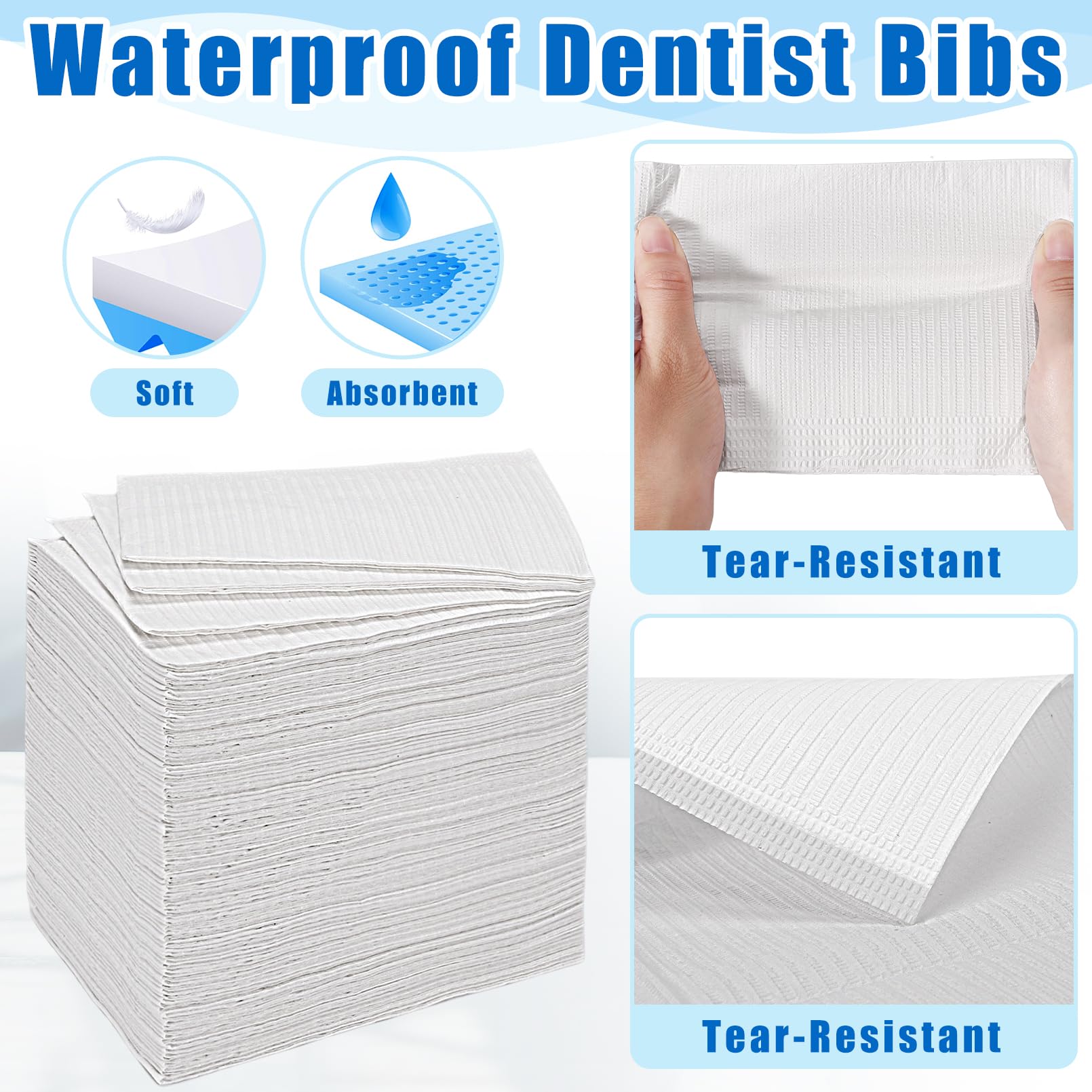 250Pcs White Dental Bibs - Disposable 3-Ply Waterproof Tattoo & Piercing Bibs - 13