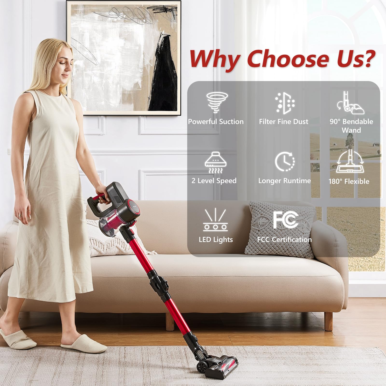Powerful Cordless Stick Vacuum Cleaner with 2000mAh Battery - 40Min Runtime, 4-in-1 Lightweight Handheld Vacuum for Hardwood Floors, Carpets & Pet Hair - Perfect for Home Cleaning, Quick Pickup & Pet Owners