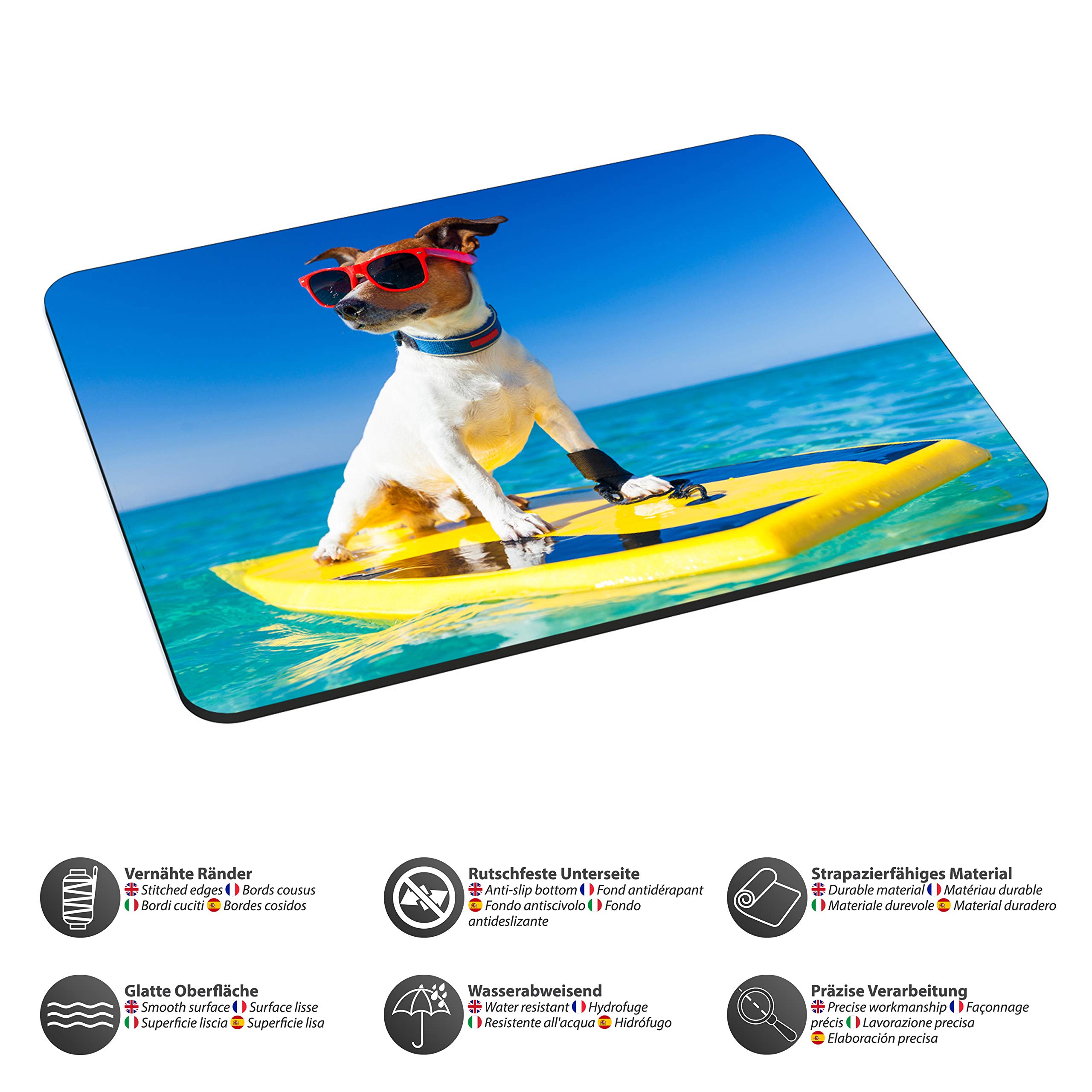 Neoprene Mouse Pad with Surfer Dog Design - Non-Slip, Waterproof Desk Accessory for Gaming, Office & Home Workspace
