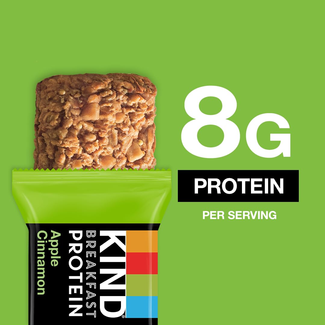 KIND Breakfast Protein Bars - Healthy Snack Bars with Apple Cinnamon Flavor, Gluten Free, 8g Protein per Bar, 1.76oz Packs (6 Count) - Perfect for On-the-Go Breakfast, Post-Workout Snack & Office Energy Boost