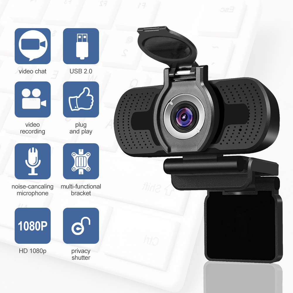 Dericam 1080P Webcam with Microphone & Privacy Cover - USB Computer Camera for Laptop/Desktop with Tripod - Plug & Play for Video Streaming, Zoom Meetings, Online Classes, Gaming & Video Conferencing - Perfect for Remote Work, Distance Learning & Live Streaming