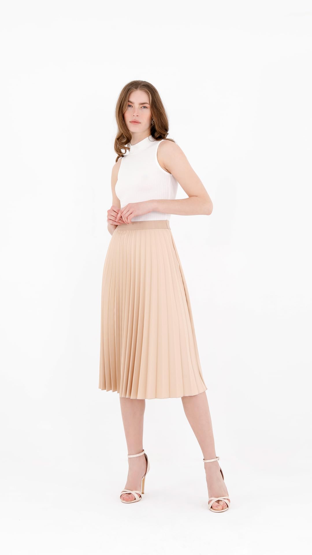 G-Line Women's Pleated Midi Skirt - High Waisted Knee Length Flowy Skirt for Work, Office & Casual Outfits | Perfect for Spring & Summer Fashion