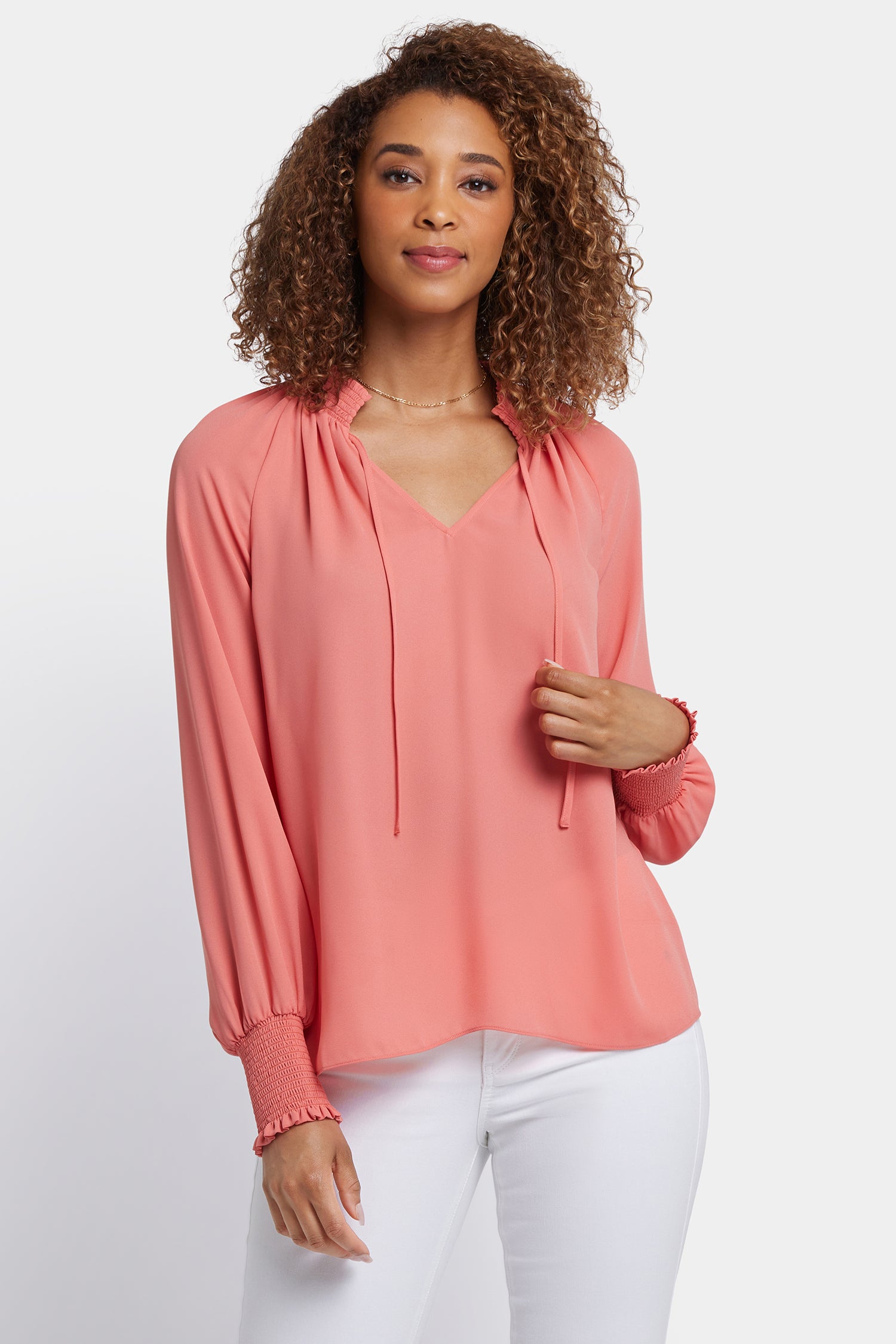 Gemma Blouse in Coral Haze - Women's Elegant Floral Print Tops for Casual Wear & Office Outfits