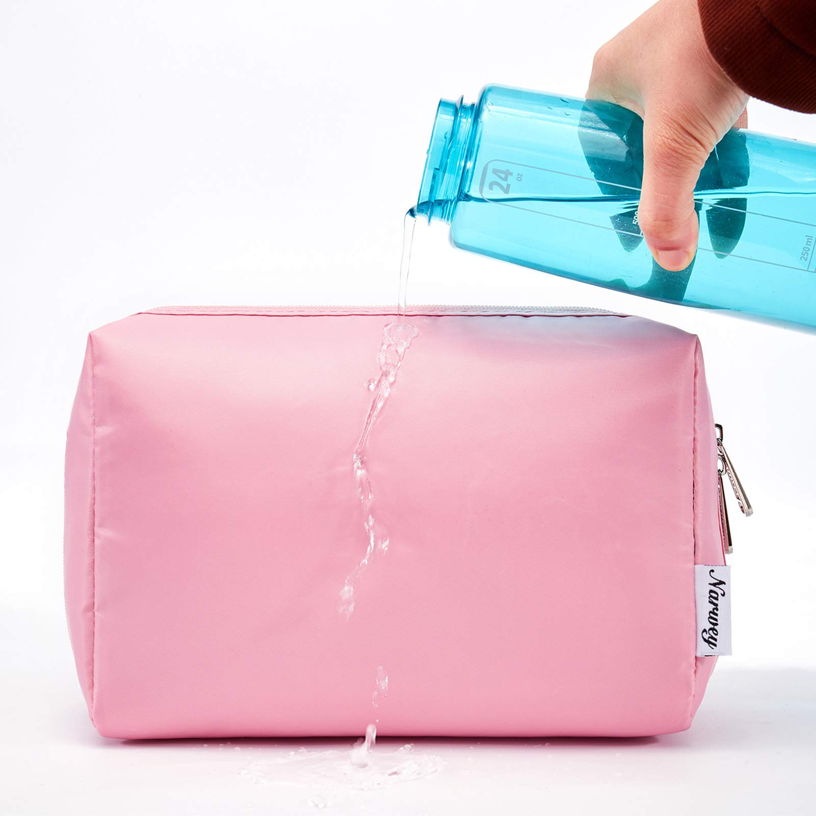 Narwey Pink Makeup Bag for Women - Large Travel Cosmetic Organizer for Toiletries & Beauty Essentials