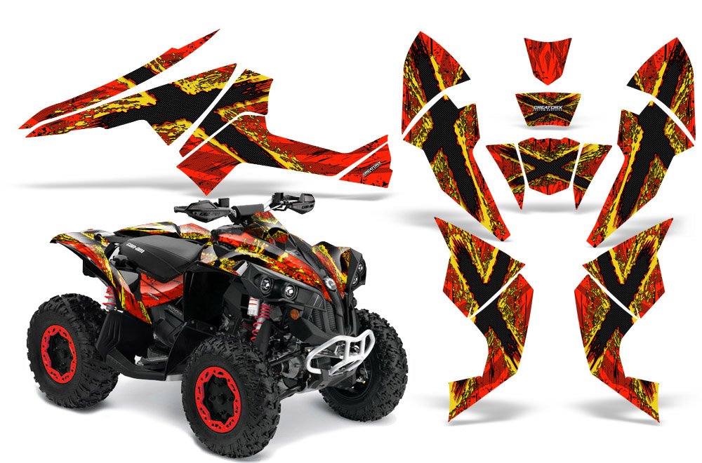 Can-Am Renegade Graphics Kit - TribalX Yellow & Red Decals Stickers for ATV/UTV - Off-Road Adventure & Customization
