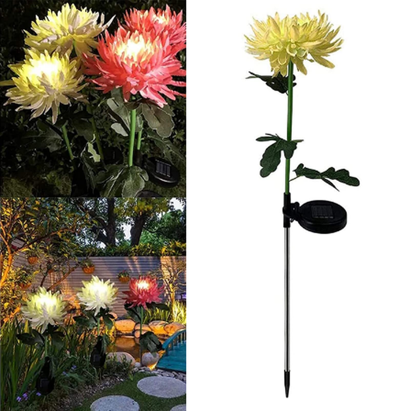 Solar Powered Yellow LED Chrysanthemum Garden Stake - Outdoor Artificial Flower Lights for Landscape Decoration | Perfect for Backyard, Patio, Pathway & Garden Decor at Night