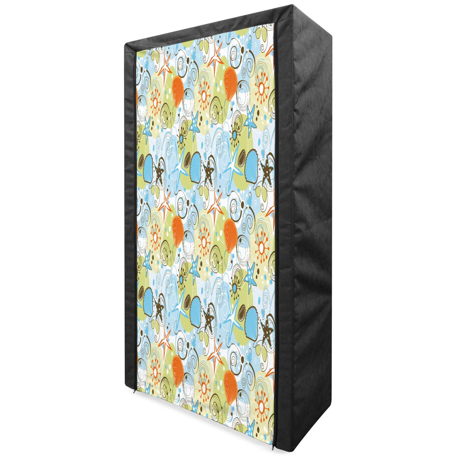 Ambesonne Sea Shells Portable Fabric Wardrobe - Retro Abstract Beach Pattern with Stars & Hearts, 33.5