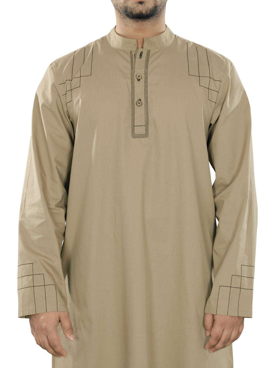 Ammar Beige Galabiyya - Traditional Arabic Robe for Men - Comfortable & Stylish Islamic Clothing for Prayer, Eid, and Special Occasions