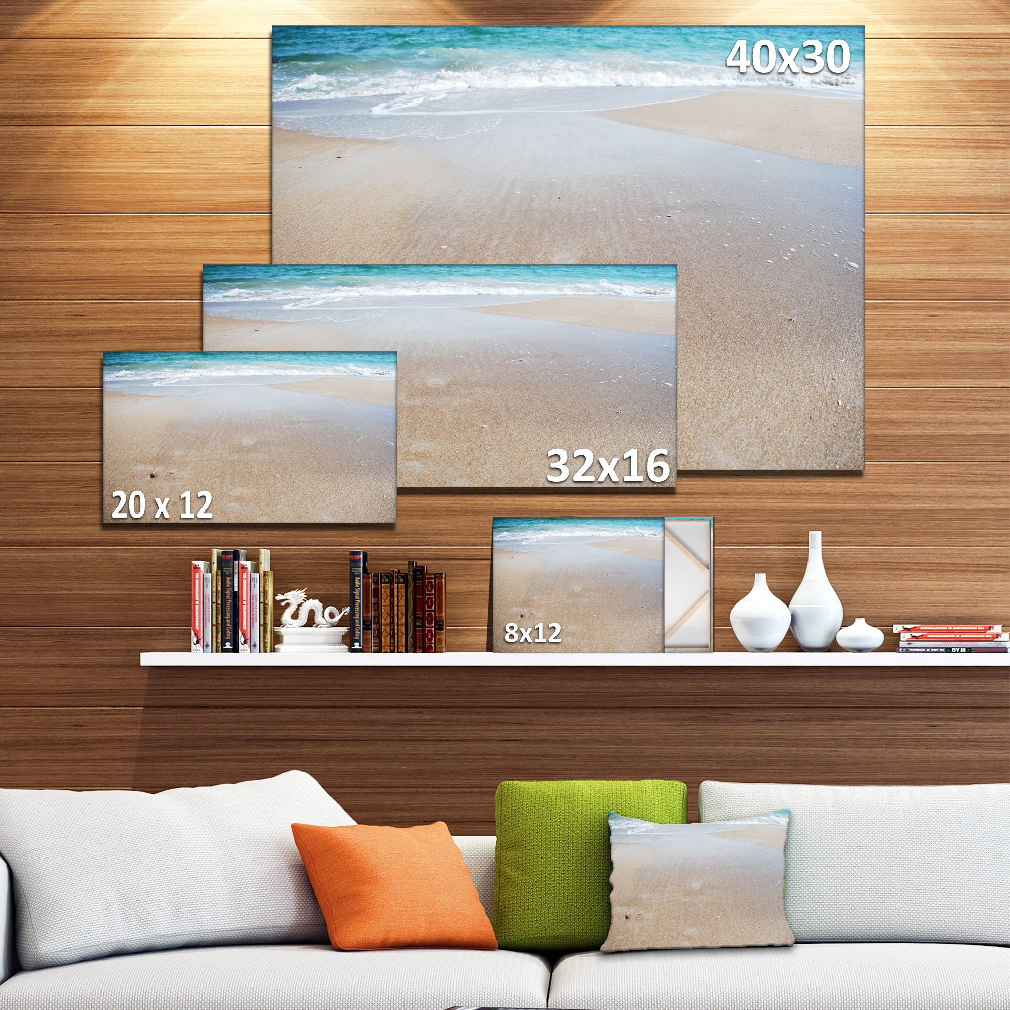 Modern Beach Canvas Art Print - Crystal Clear Sea Waves on Shore - Perfect for Coastal Home Decor, Living Room & Office Wall Art
