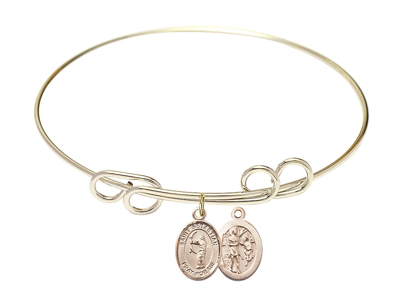F A Dumont 8 Inch Round Double Loop Bangle Bracelet with St. Sebastian Archery Charm - Perfect for Archery Enthusiasts & Saint Sebastian Devotees | Gift for Sports Lovers & Religious Jewelry Collectors