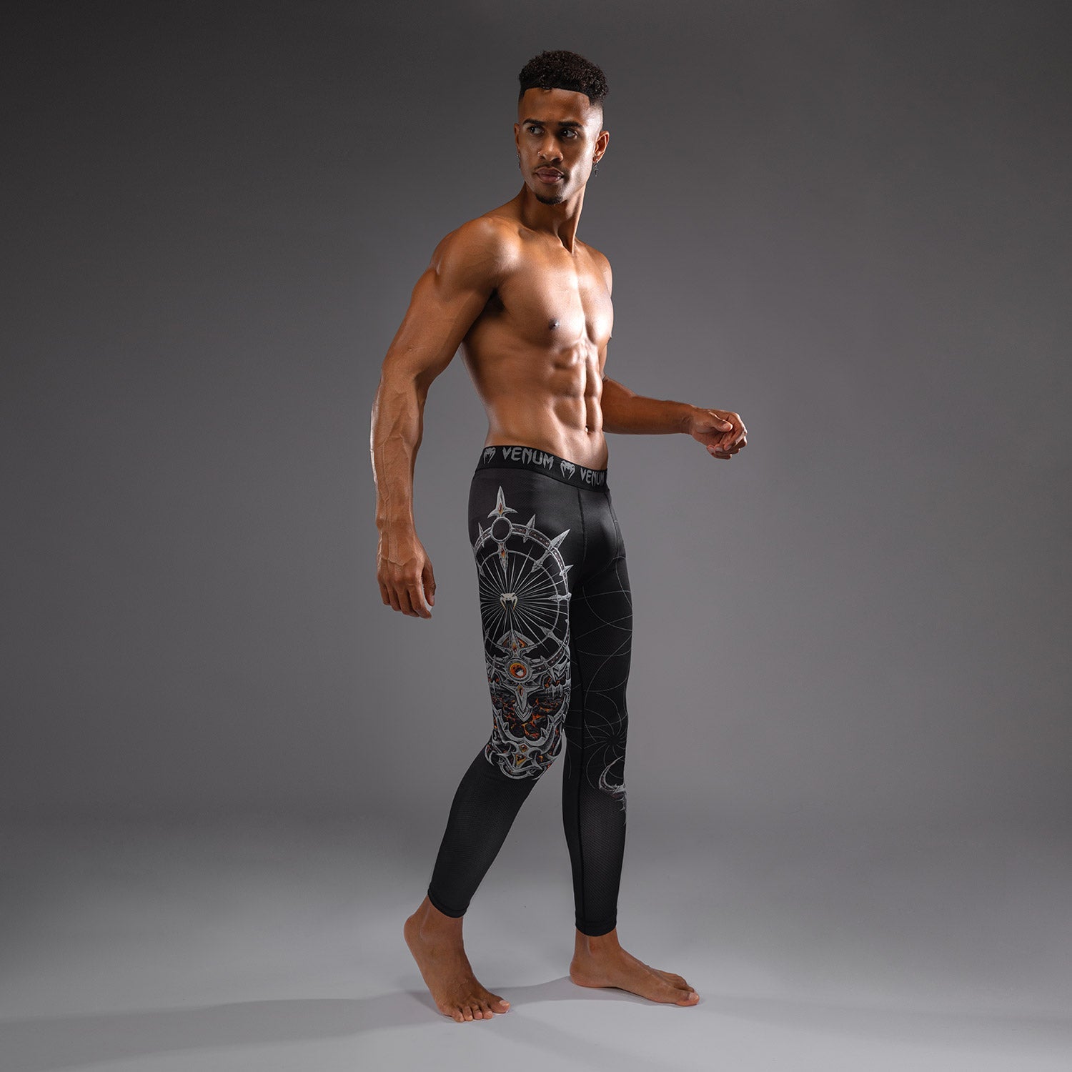 Venum Gladiator 5.0 Men's MMA Spats - Black/Silver Compression Pants for Training, BJJ & Fitness Workouts