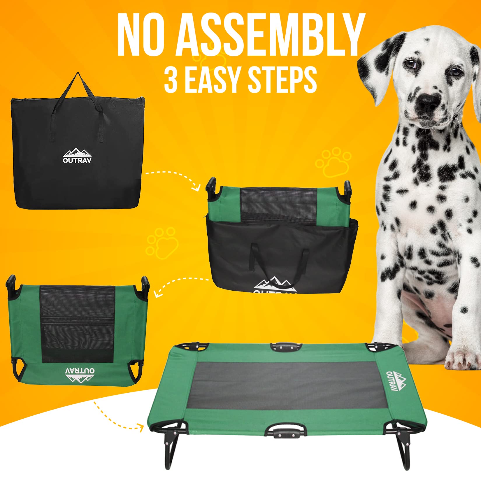 Elevated Dog Cot with Steel Frame - Foldable Raised Pet Bed for Dogs & Cats - Heavy Duty Strong Material - Bonus Storage Bag - Small 30”x20”x7” Green - Perfect for Indoor, Outdoor, Travel & Camping Use