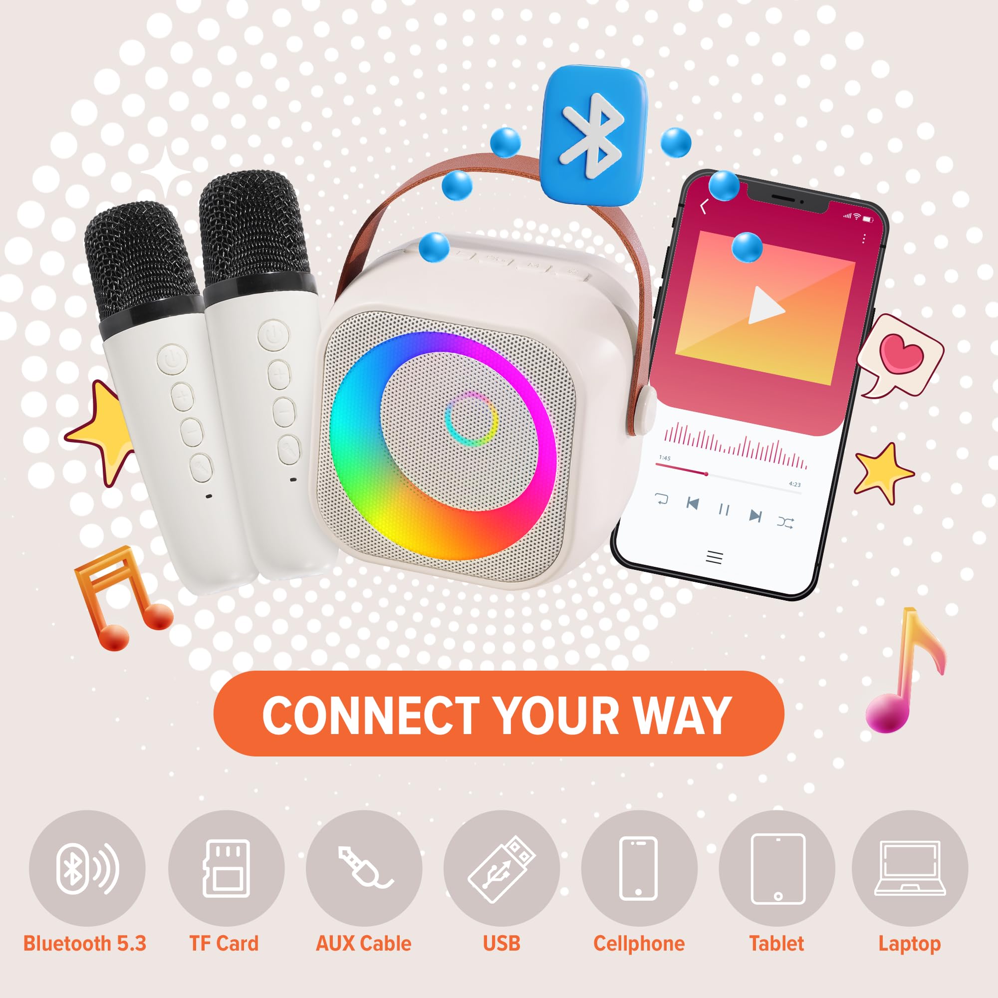 Portable Kids Karaoke Machine with Bluetooth - 25 Built-in Children's Songs, 2 Wireless Microphones - Perfect Birthday & Easter Gift for Toddlers Ages 2-5 | Home Entertainment, Party Fun & Singing Practice