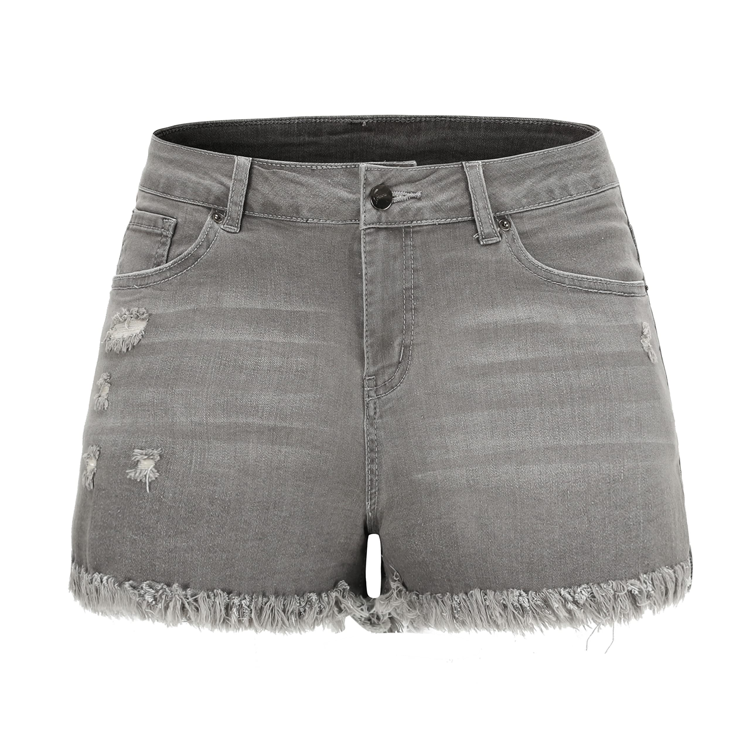 THUNDER STAR Women's Ripped Denim Shorts - Mid Rise Stretch Jeans with Frayed Raw Hem | Perfect for Summer Outfits, Casual Wear & Street Style Fashion